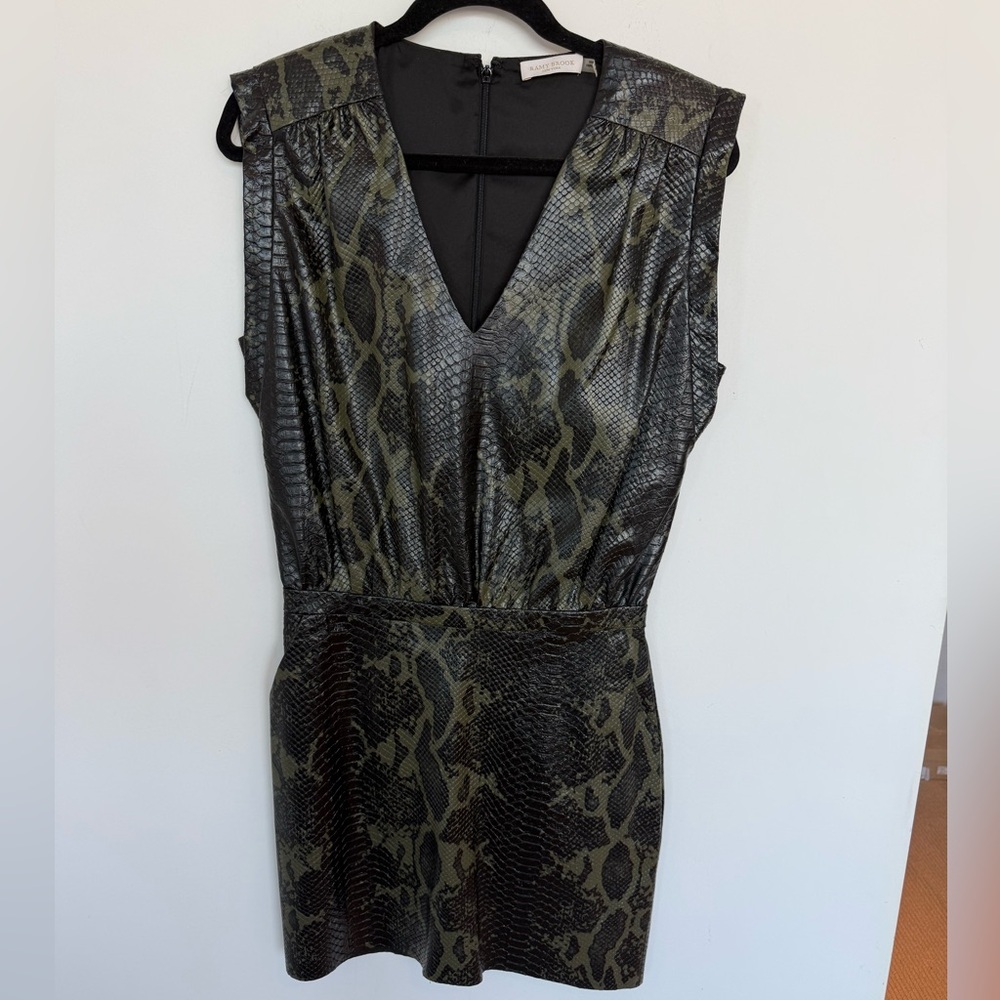 Ramy Brook Cherie V-neck mini dress in Olive snakeskin print size 4 - Picture 3 of 7